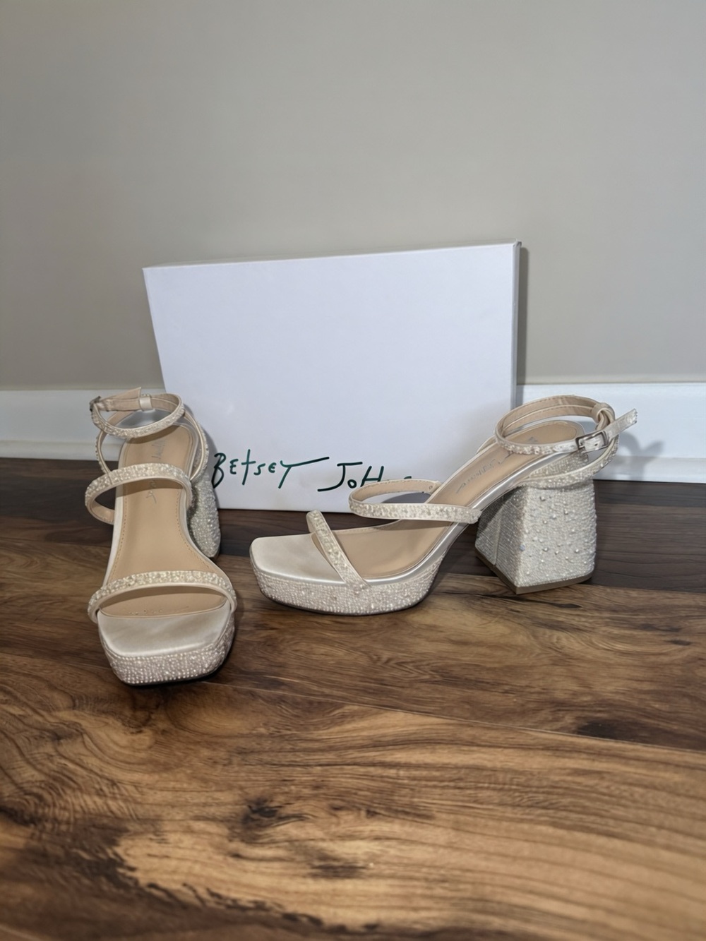 Betsey Johnson Women's Pearl-Embellished Platform Sandal in Ivory | Size 7.5
